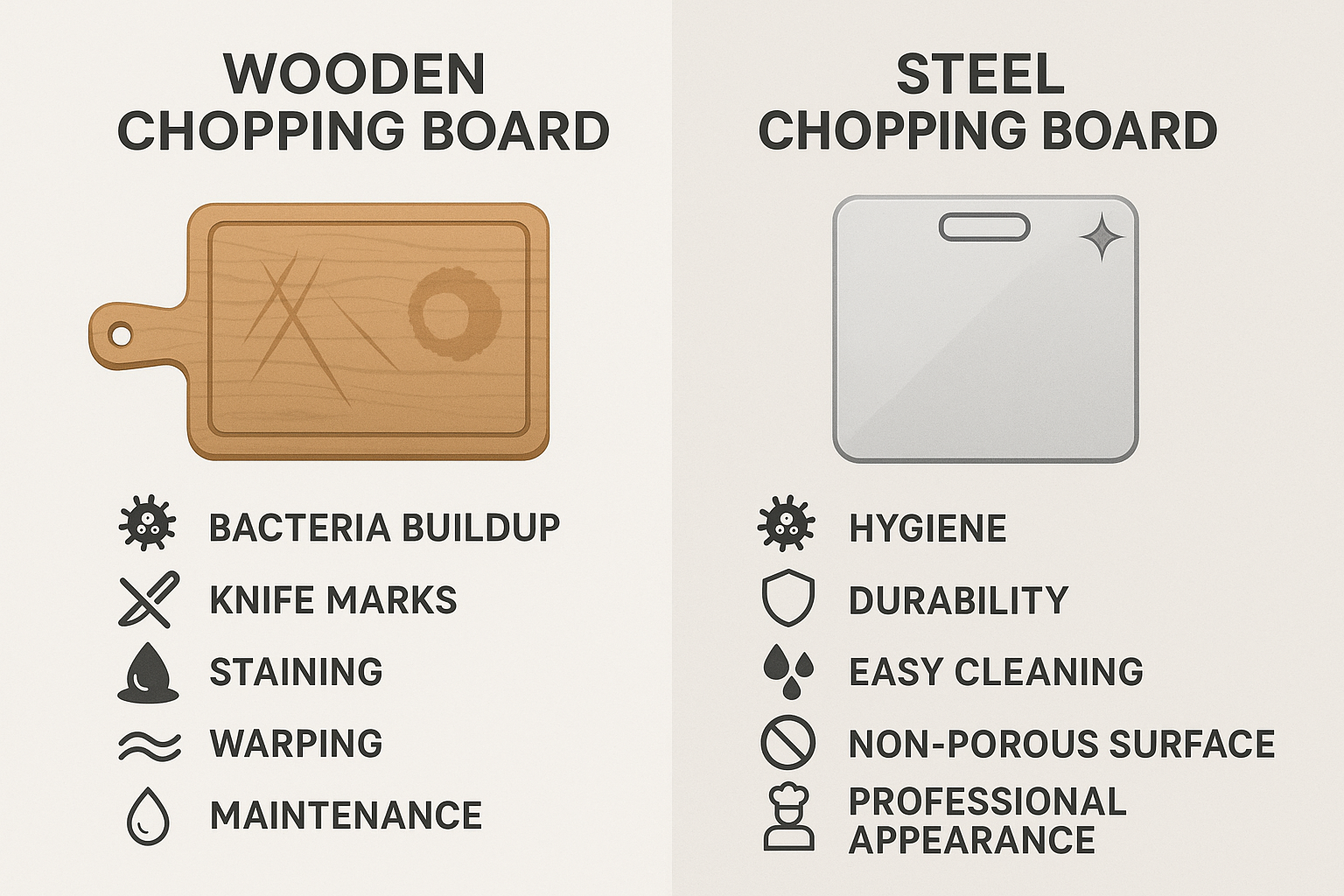 Wooden vs Steel Chopping Board Comparison